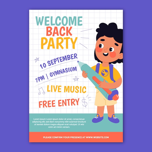 Free vector flat back to school party vertical poster template