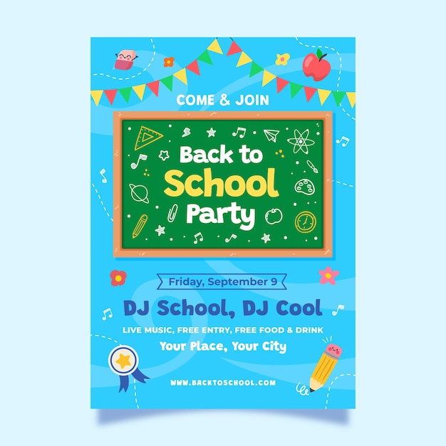 Free vector flat back to school party vertical poster template