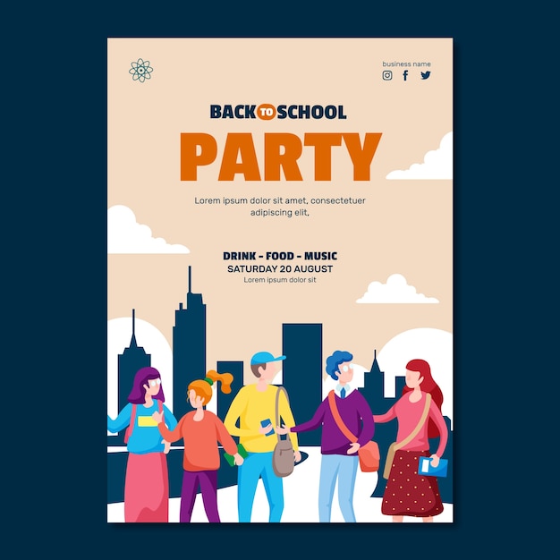 Flat back to school party vertical poster template