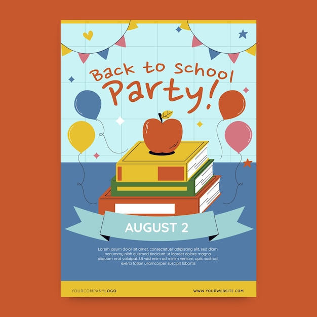 Free vector flat back to school party vertical poster template