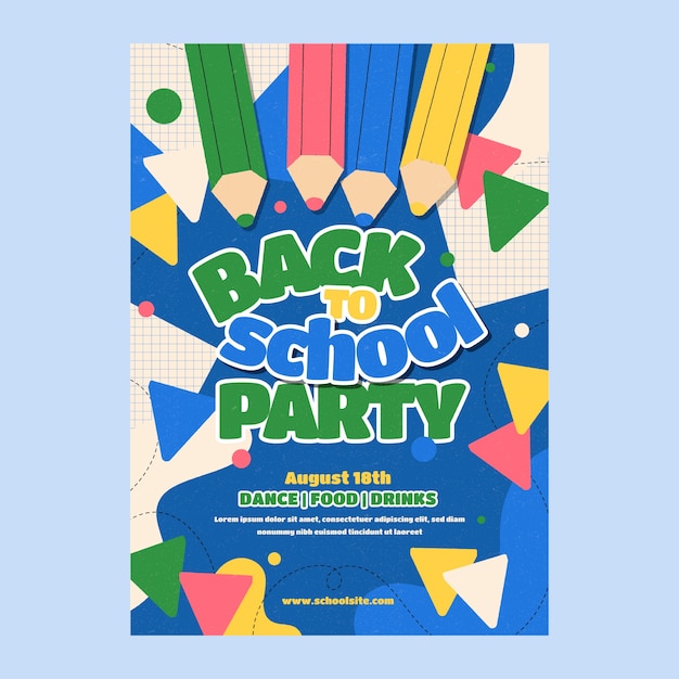 Flat back to school party vertical poster template