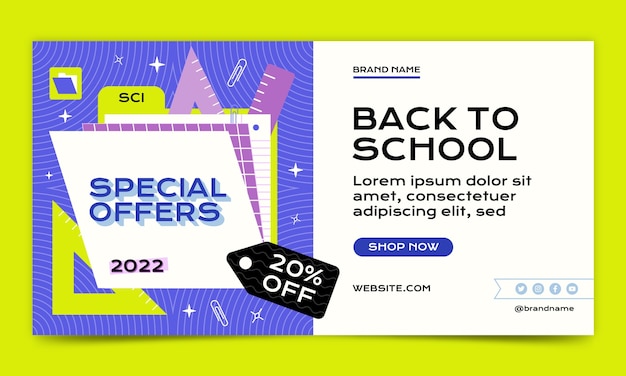 Flat back to school sale horizontal banner template