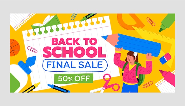 Free vector flat back to school sale horizontal banner template