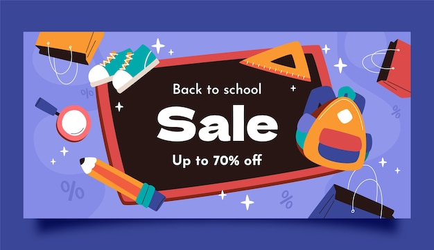 Flat back to school sale horizontal banner with blackboard