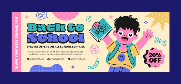 Flat back to school social media cover template with kid