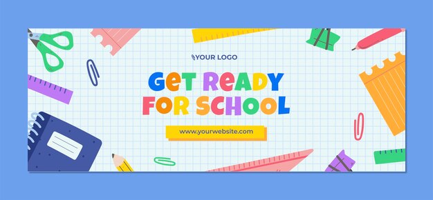 flat back to school social media cover template with school supplies