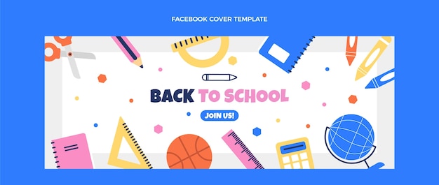 Vettore gratuito modello di copertina per social media flat back to school