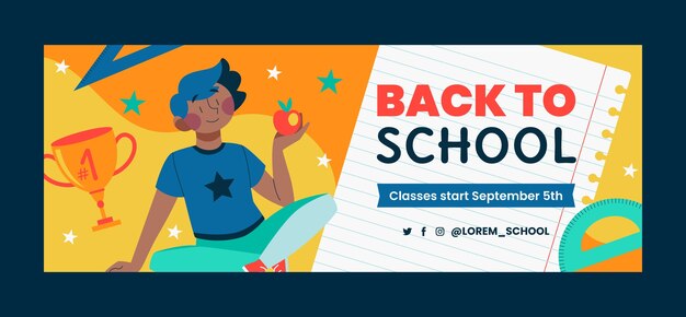 Flat back to school social media cover template