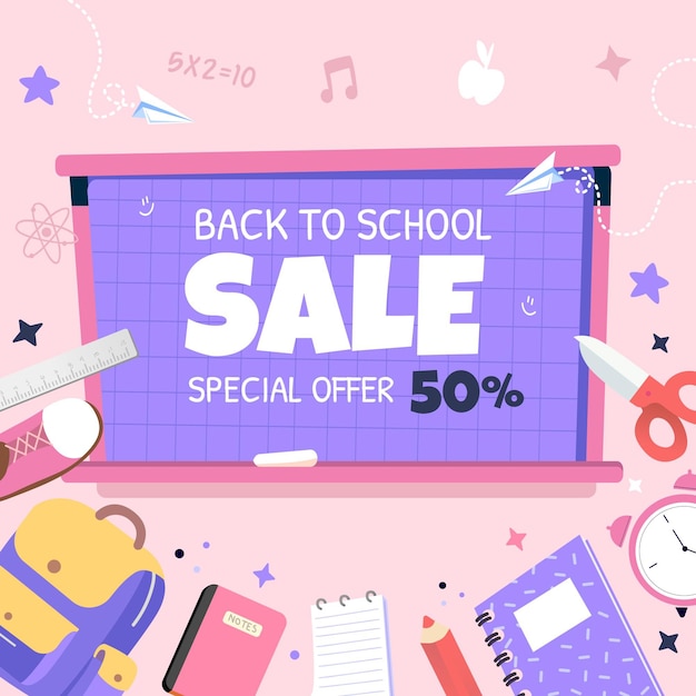 Free vector flat back to school square sale banner template