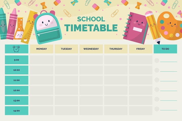 Flat back to school timetable template