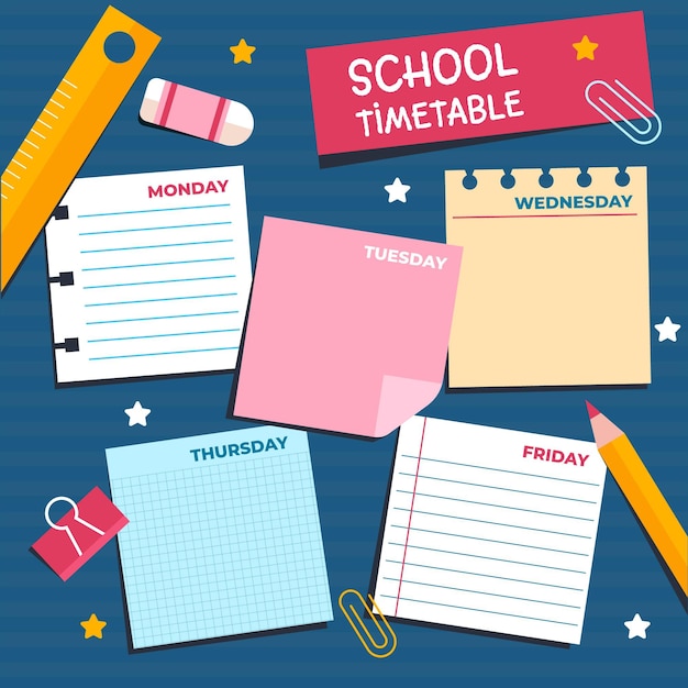 Free vector flat back to school timetable template