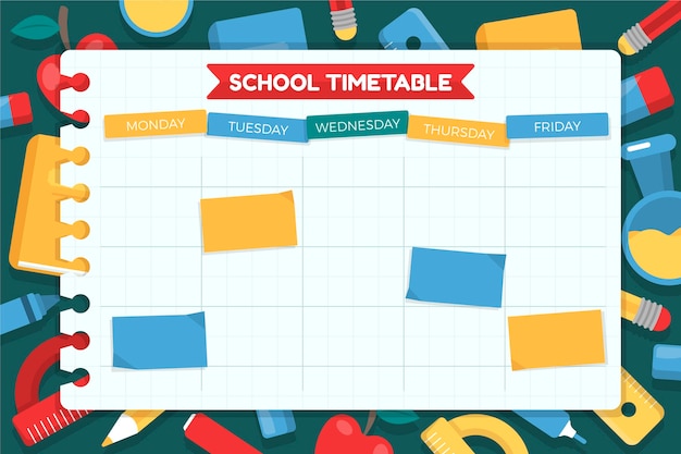 Free vector flat back to school timetable template