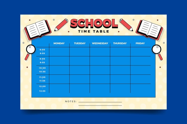 Modello di orario di ritorno a scuola piatto