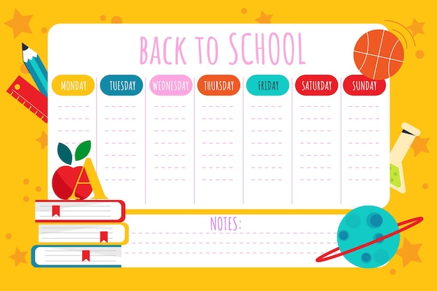 Flat back to school timetable template