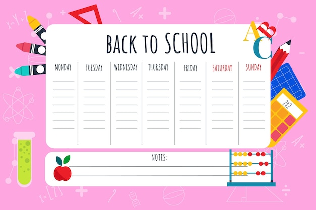 Flat back to school timetable template