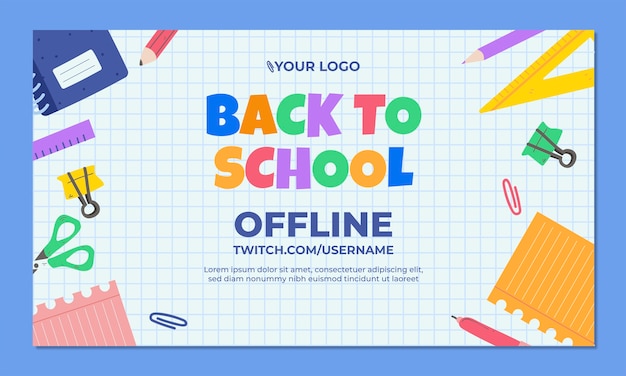 Free vector flat back to school twitch background with school supplies