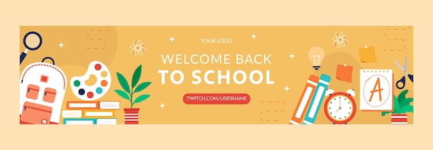 Free vector flat back to school twitch banner template