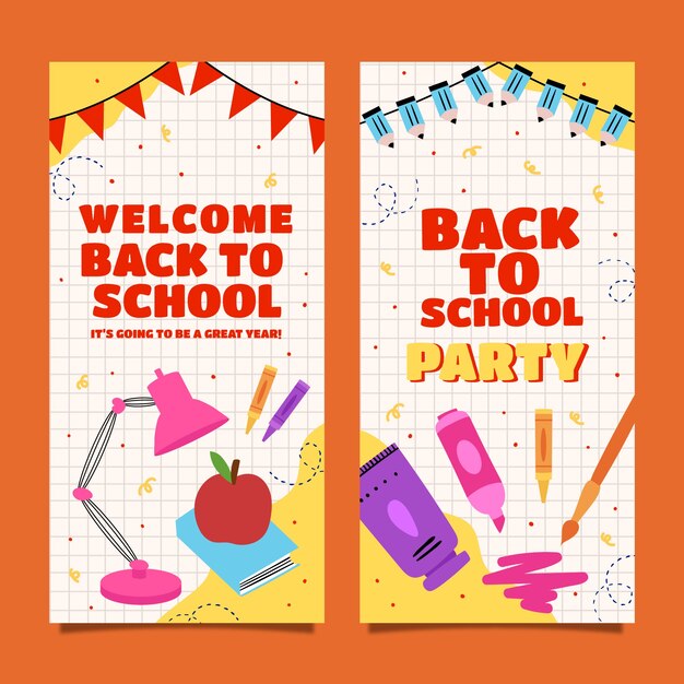 Flat back to school vertical banners set