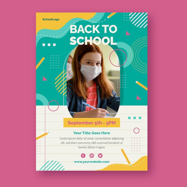 Free vector flat back to school vertical poster template with photo