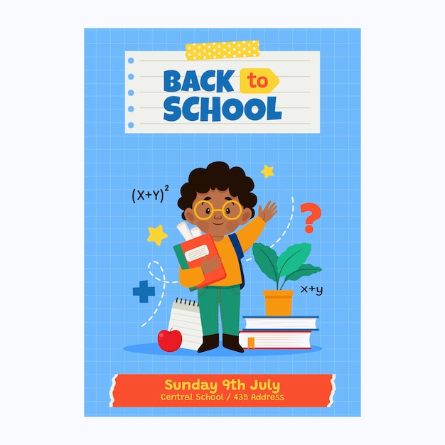 Flat back to school vertical poster template