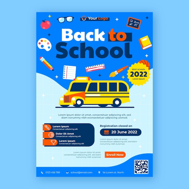 Free vector flat back to school vertical poster template