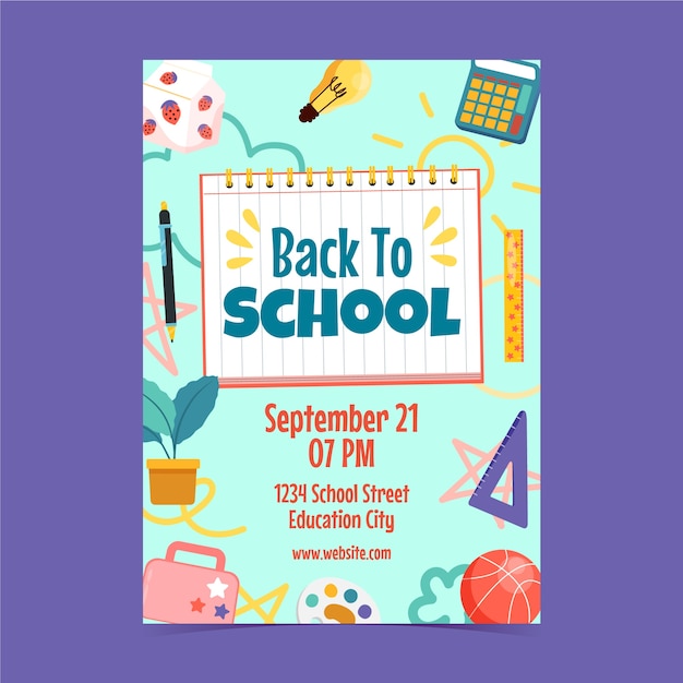 Free vector flat back to school vertical poster template