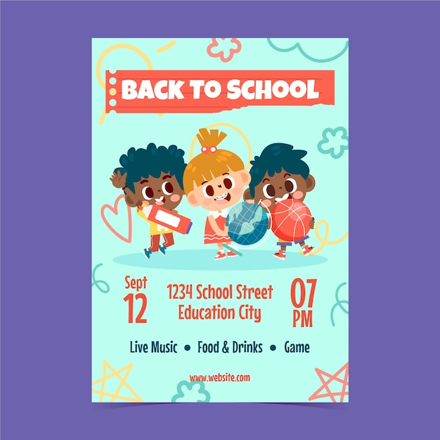 Free vector flat back to school vertical poster template