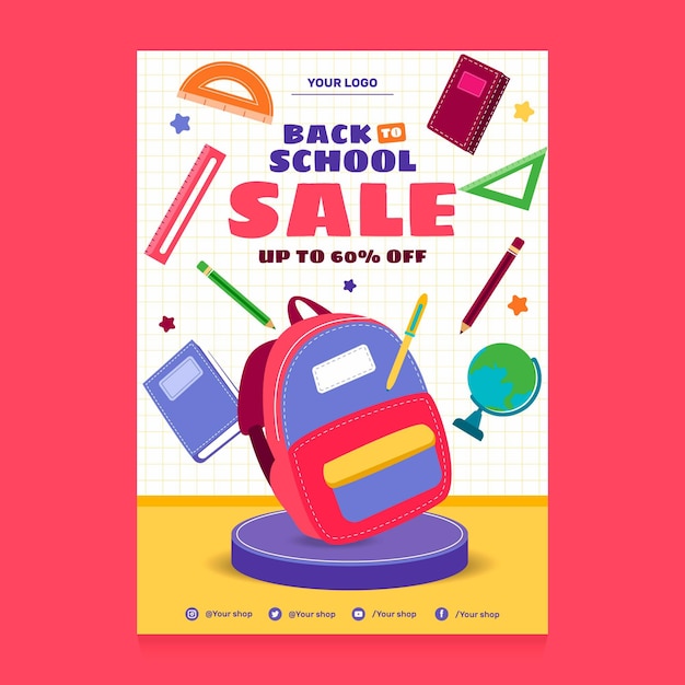 Free vector flat back to school vertical sale flyer template