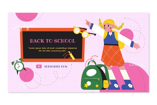 Free vector flat back to school youtube thumbnail