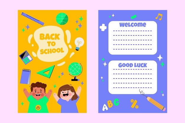 無料ベクター フラットバックスクールカードテンプレート
