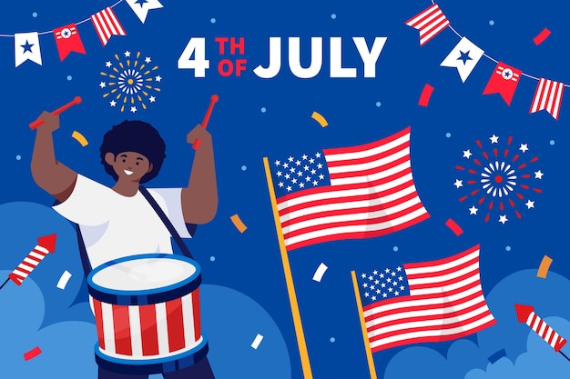 미국 7월 4일 축하를 위한 평평한 배경