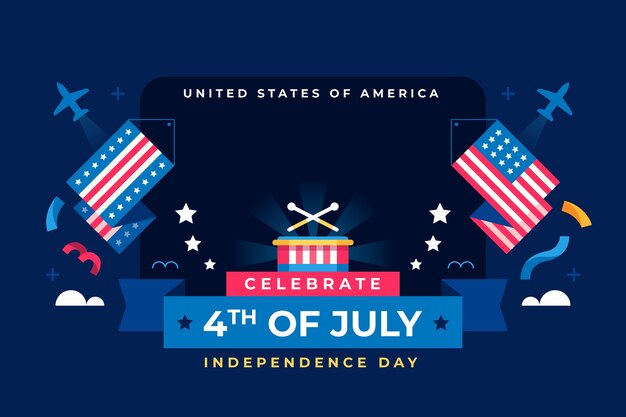 アメリカの 7 月 4 日のお祝いのフラット背景