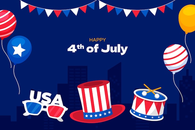 アメリカの 7 月 4 日のお祝いのフラット背景