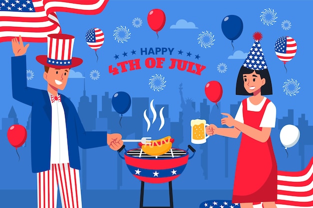 アメリカの 7 月 4 日のお祝いのフラット背景