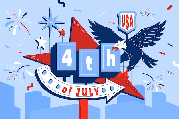 アメリカの 7 月 4 日のお祝いのフラット背景