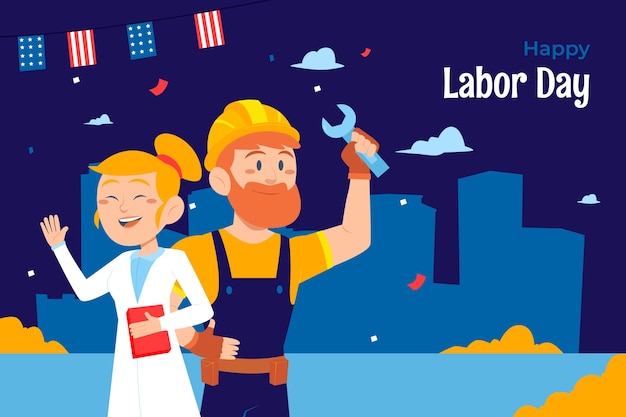 Flat background for american labor day celebration