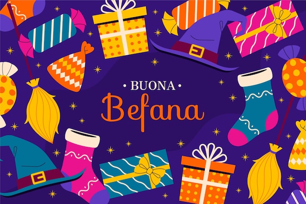 Vettore gratuito sfondo piatto per befana