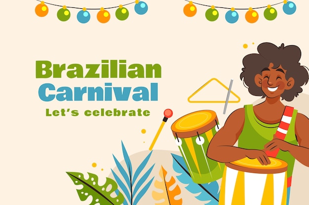 Vettore gratuito sfondo piatto per la celebrazione del carnevale brasiliano