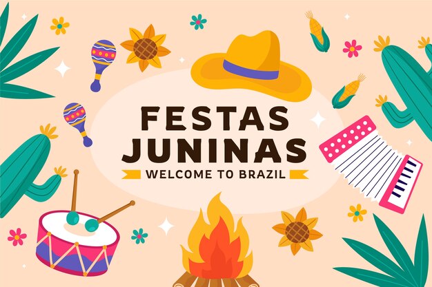 Плоский фон для празднования бразильских фестивалей festas juninas