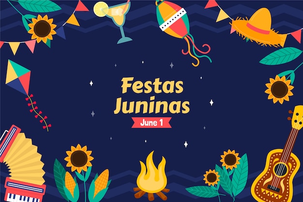 ブラジルのフェスタ・ジュニーナのお祝いの平らな背景
