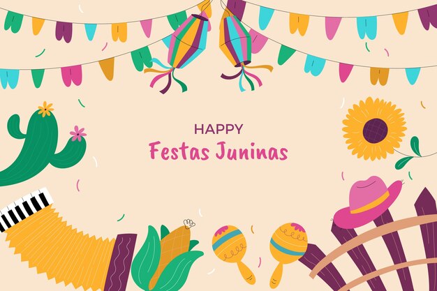 ブラジルのフェスタ・ジュニーナのお祝いの平らな背景