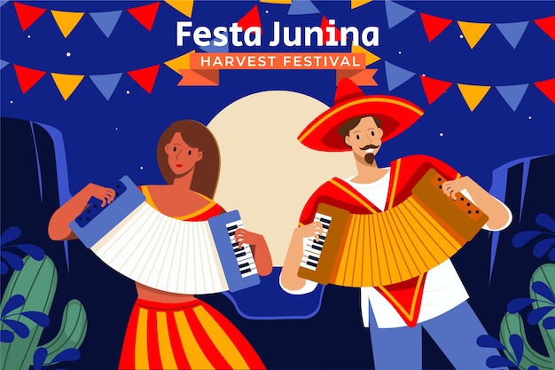 Плоский фон для празднования бразильских фестивалей festas juninas