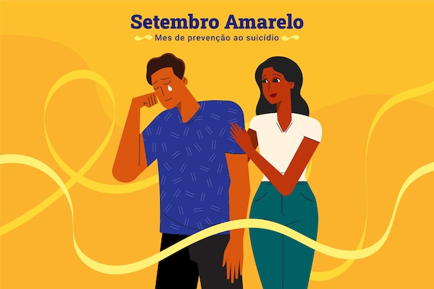 브라질 노란색 9월 자살 예방을 위한 평면 배경
