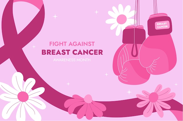 Vettore gratuito sfondamento piatto per il mese di consapevolezza del cancro al seno