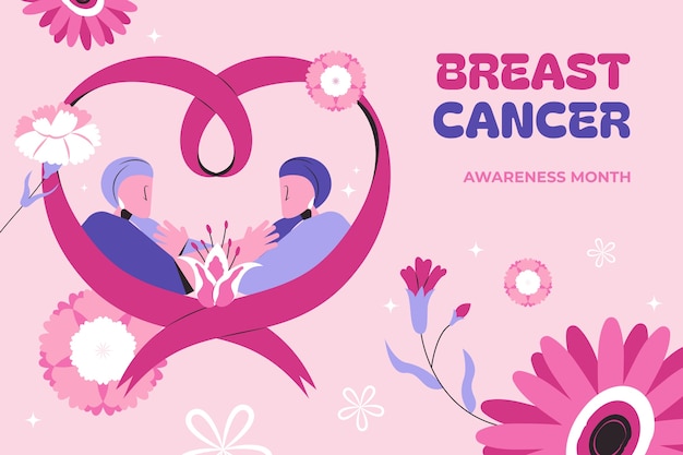 Vettore gratuito sfondo piatto per il mese di consapevolezza del cancro al seno