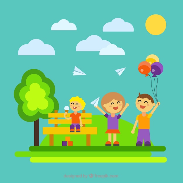 Free vector flat background of cheerful kids playing
