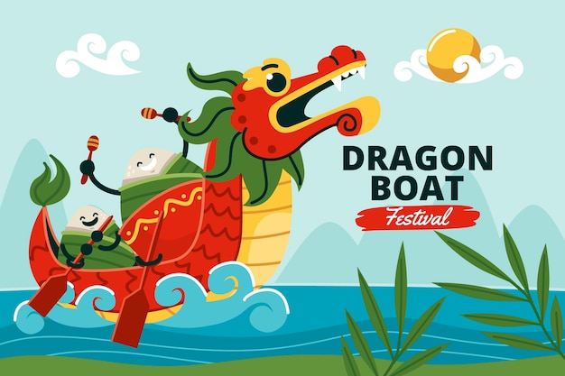 Плоский фон для празднования фестиваля лодок-драконов в Китае
