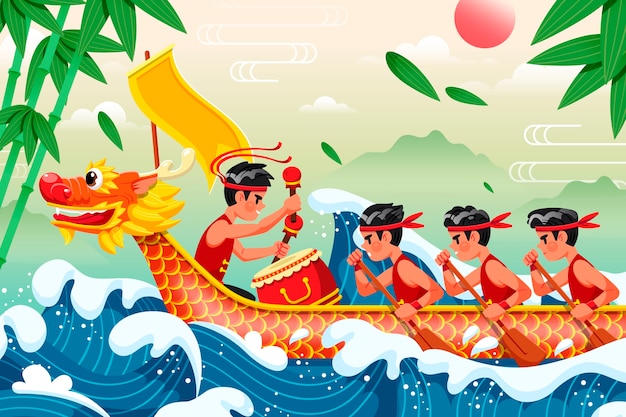 Vettore gratuito sfondo piatto per la celebrazione del festival della barca del drago cinese