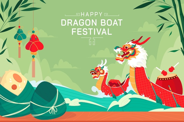 Flat background for chinese dragon boat festival celebration