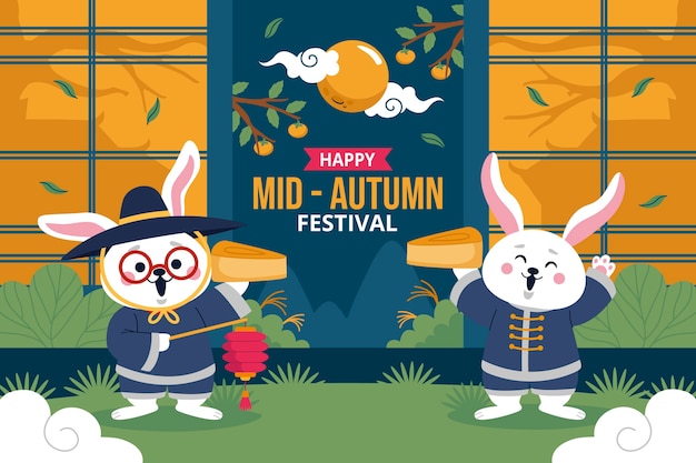 Vettore gratuito sfondo piatto per la celebrazione del festival di metà autunno cinese